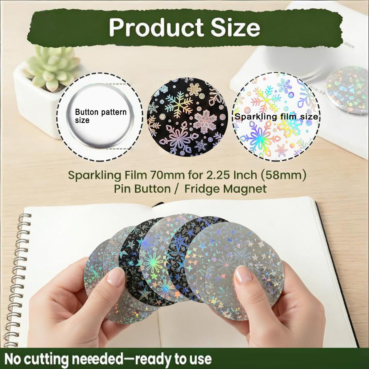 Quuztao 390PCS Button Making Supplies for Badge(2.76 in), 13 Styles of Holographic Glitter Film for 2.25 in Pin Maker Supplies