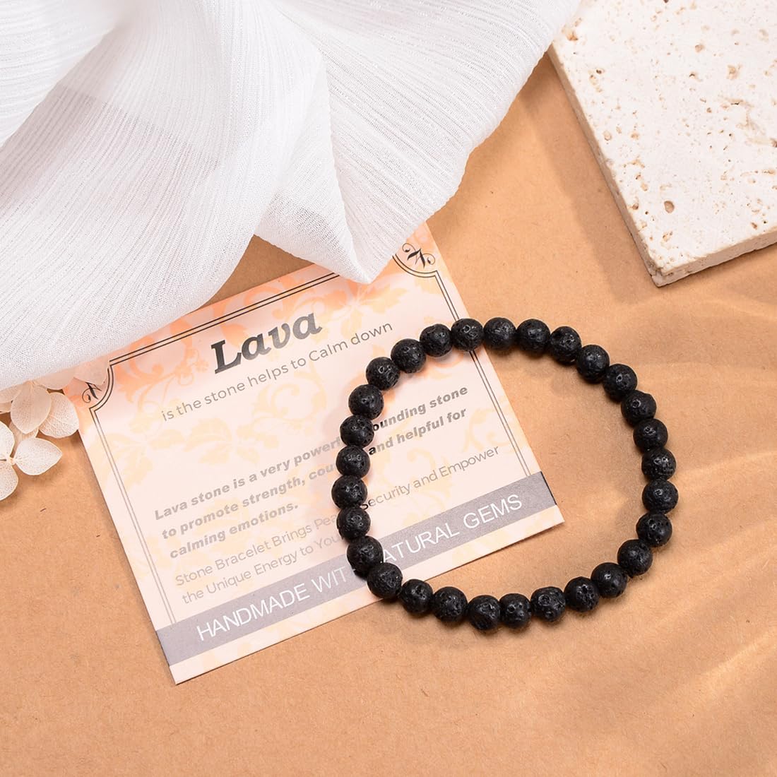 MASSIVE BEADS Black Lava - Stone of Calm - Handmade Yoga Stretch Elastic Bracelet Natural Stone Crystal Healing Power Energy Gifts for Unisex Adult 4mm