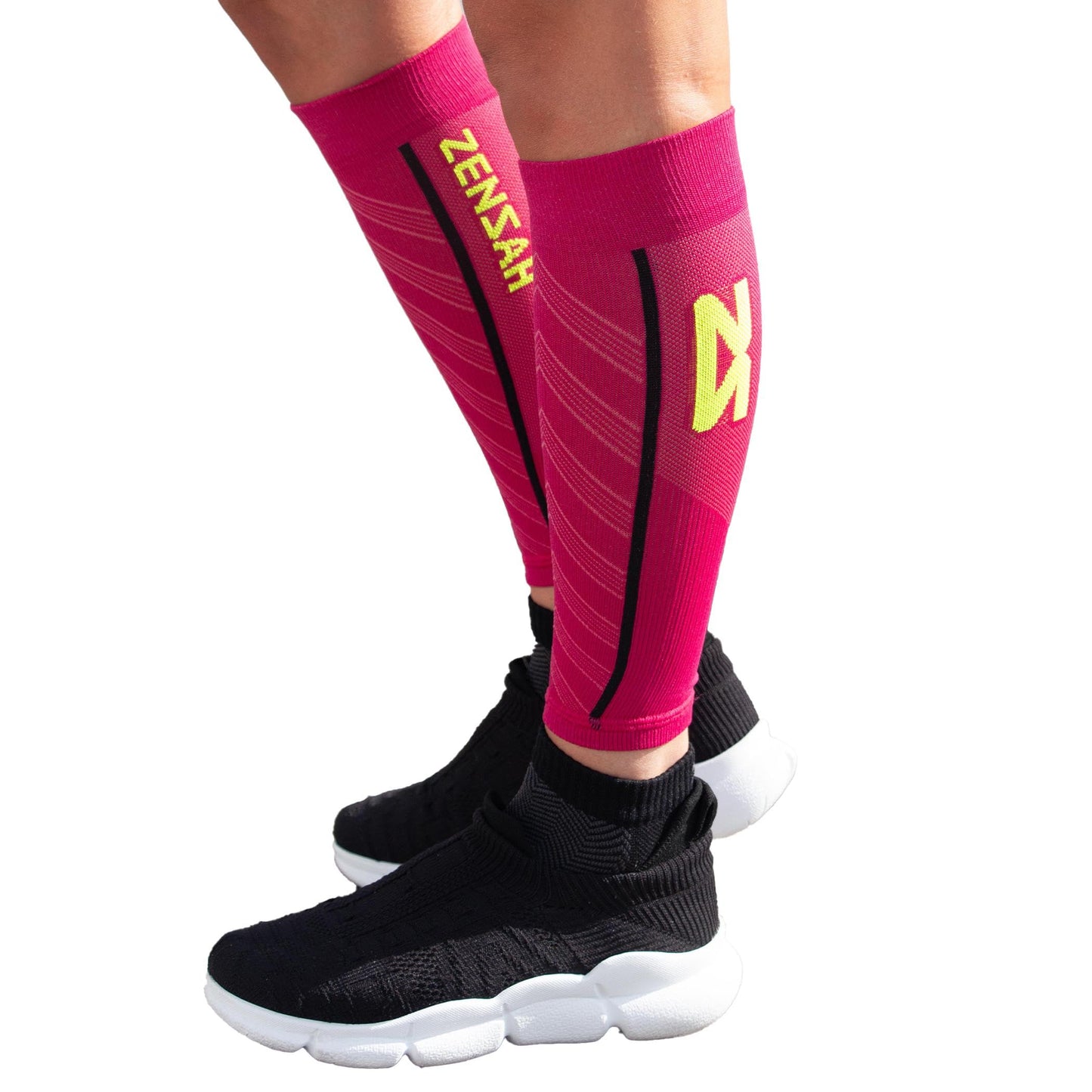 Zensah Featherweight Compression Leg Sleeves - Relieve Shin Splints, Calf Strains (Fuchsia, Large)