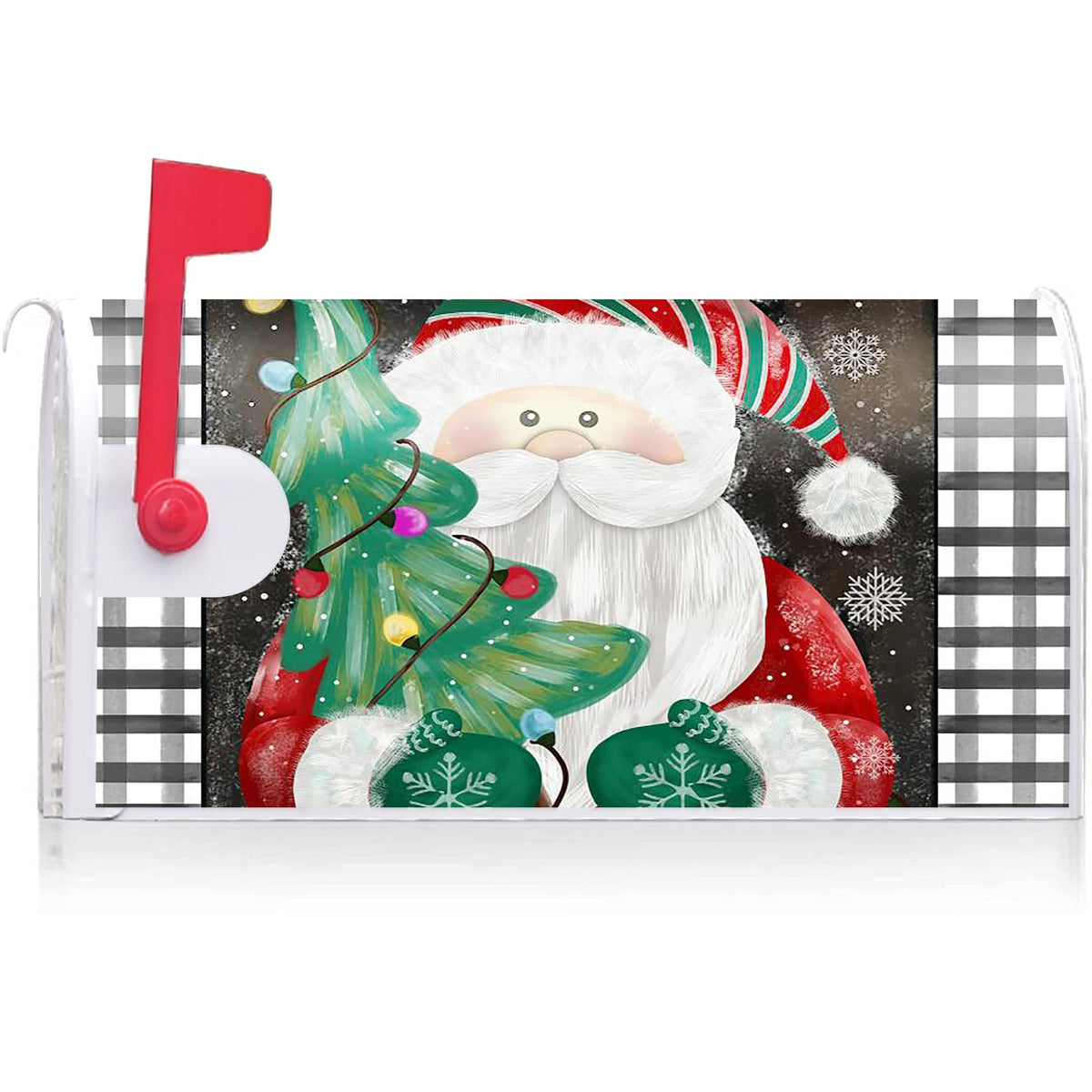Texupday Christmas Santa Claus Decoration Mailbox Cover with Magnetic Strip Winter Christmas Tree Mailbox Wraps Post Letter Box Cover Standard Size 21" X 18" for Garden Outdoor Yard Decor