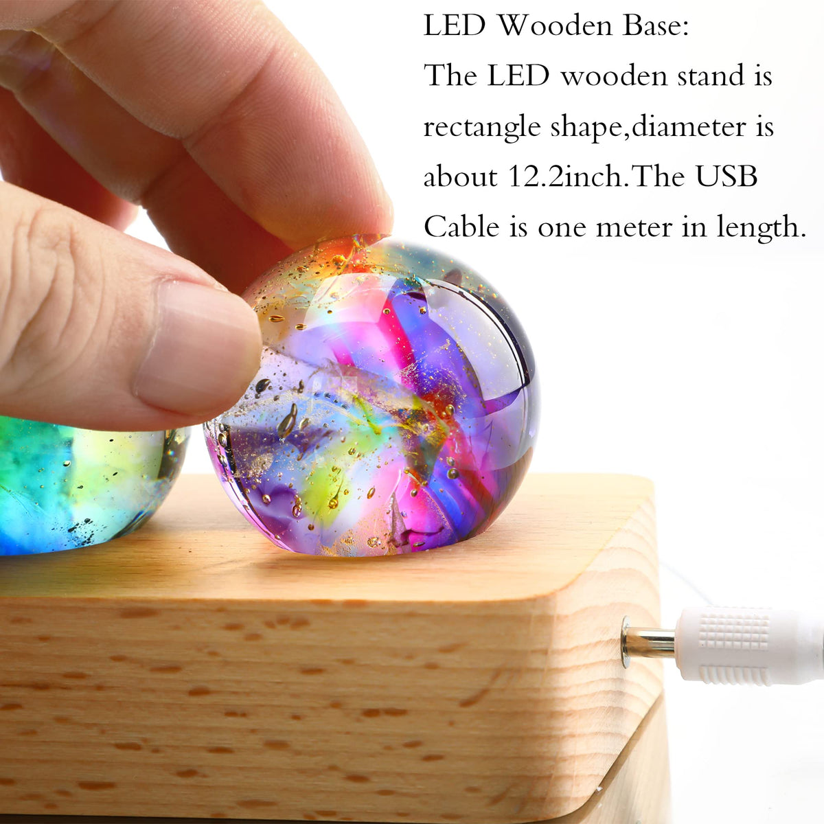 KRISININE 7 Chakra Natural Healing Spheres with LED Wooden Stand 40mm Crystal Quartz Stones for Meditation Positive Energy Night Light Decoration