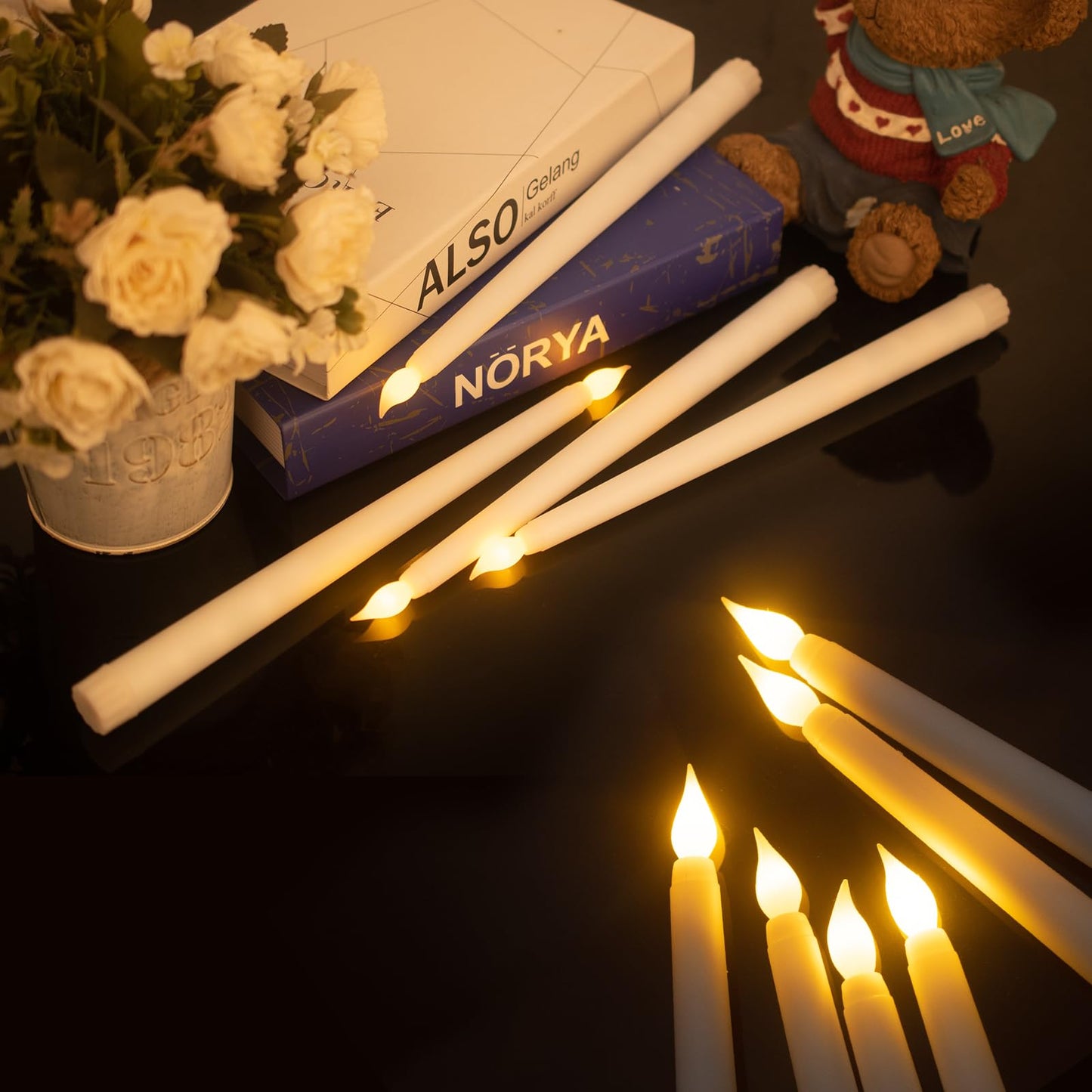 Bazayona 96pcs Flameless Flickering LED Taper Candles Bulk Battery Operated Candles for Christmas Halloween Birthday Wedding Party, (Ivory, 11 inch, 96pcs)