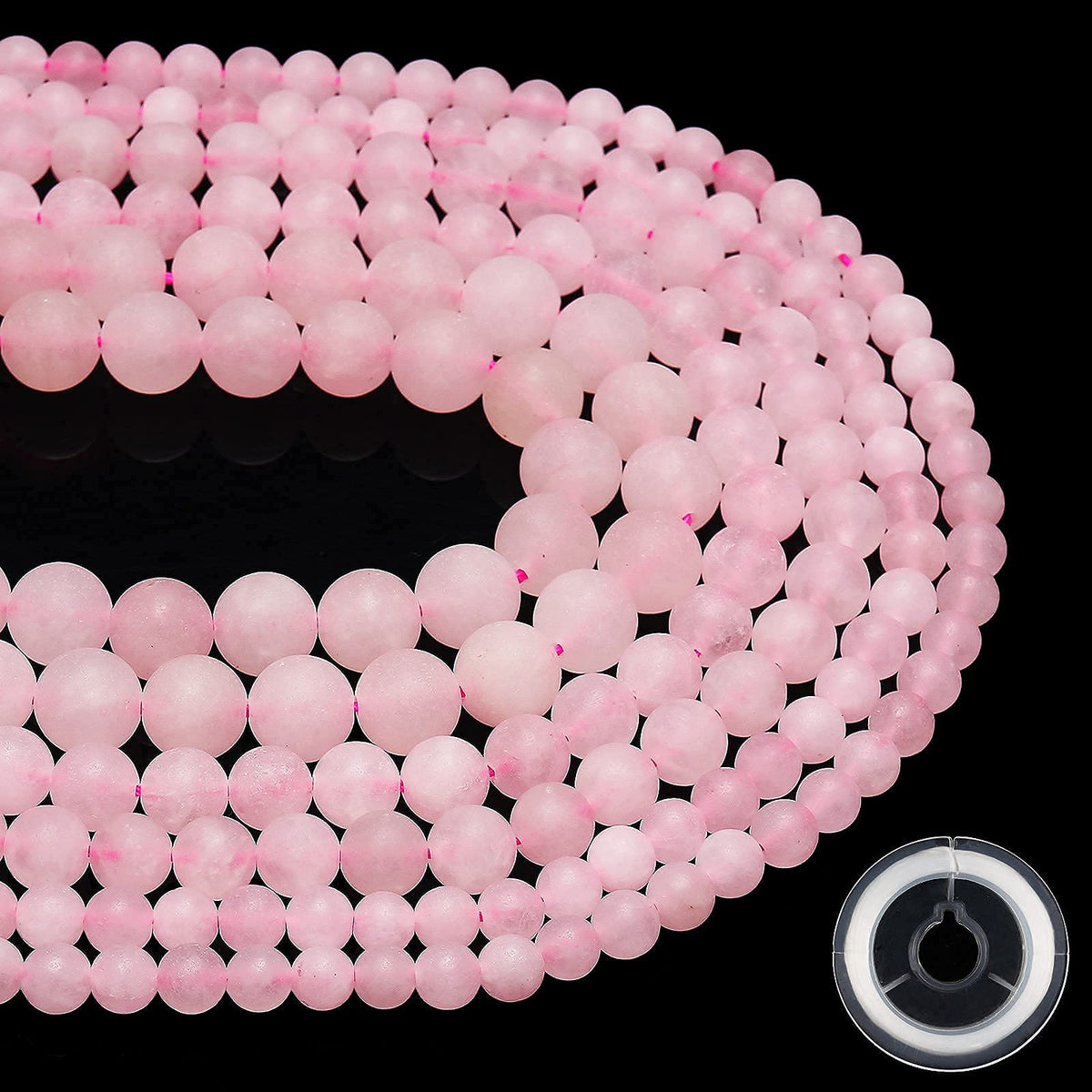 Natural Matte Pink Quartz Beads, 10MM Round Frosted Unpolished Loose Gemstone Beads for Bracelet Necklace Jewelry Making, Energy Stone Healing Power with Stretch Beading Cord