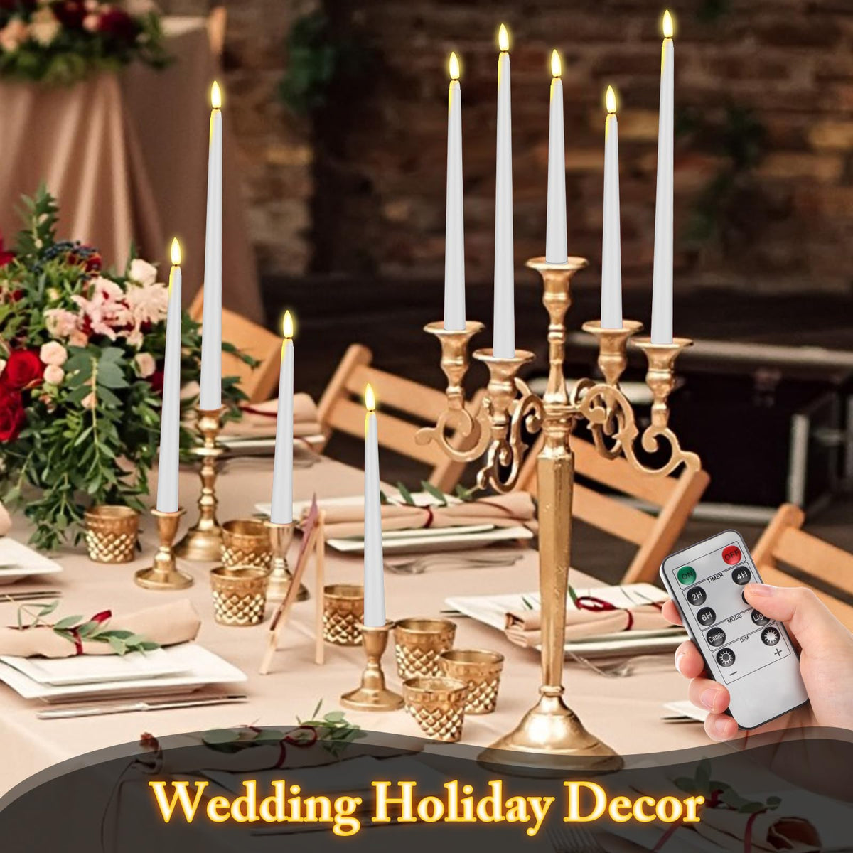 Rossesay 28 Pcs Flameless Taper Candles with Timer Remote 4 Sizes of 8.5", 9.6", 10.83", 12.8" LED Flickering Taper Candles Battery Operated for Valentine's Day Church Wedding Home Decor(White)