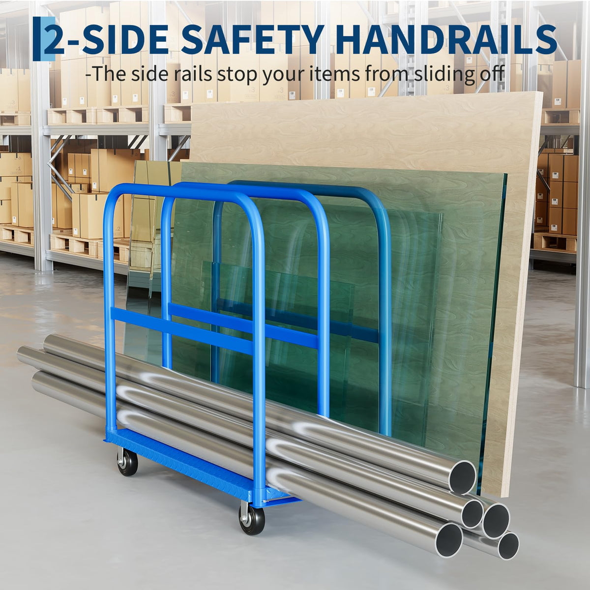 FinerFurnis 2000LBS Heavy Duty Folding Platform Cart - Q235 Steel Flatbed Trolley - 4 Swivel Wheels (2 Brakes) - Collapsible Design - Industrial Dolly for Office, Warehouse, Furniture Moving - Blue |