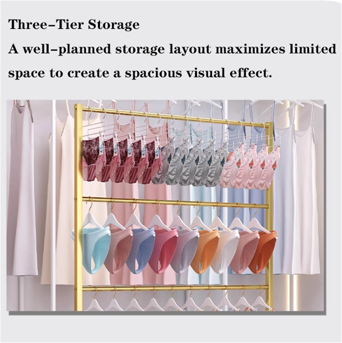 3 Tier Underwear Display Stand, Anti-Slip, Lingerie Bra Rack with Wheels, Metal, Retail Showshelves, Commercial Clothing Store Shelf, for Shorts,Hats, Sock(Gold,120 * 40 * 130cm)