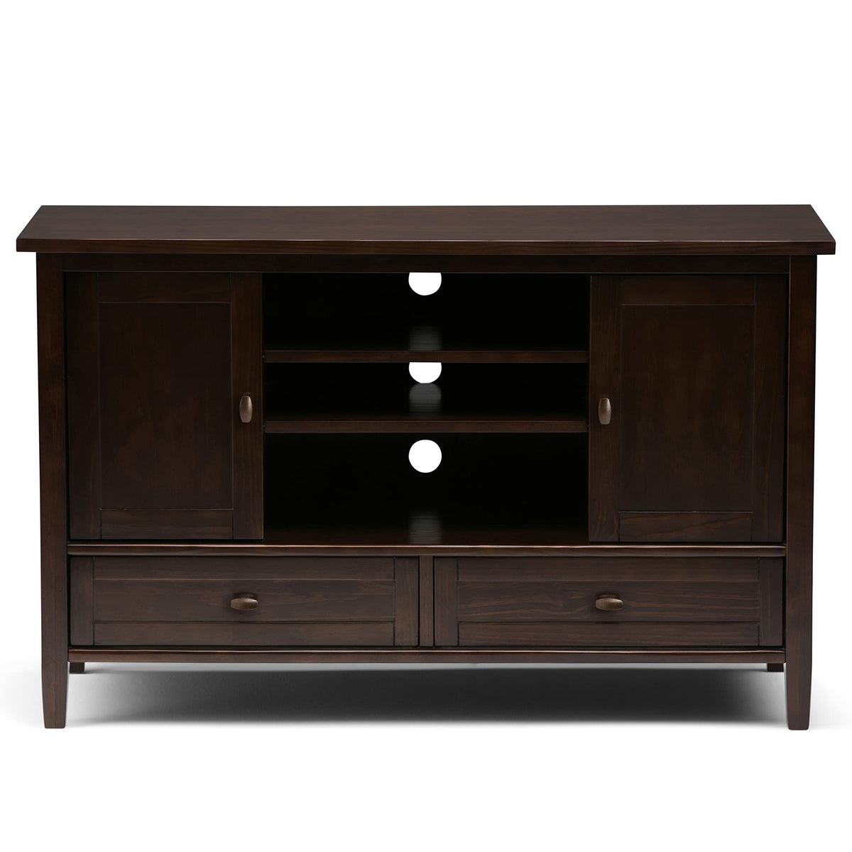 SIMPLIHOME Warm Shaker TV Stand - 47 inch Wide Solid Wood Media Console in Tobacco Brown, Transitional Entertainment Center for TVs up to 50 Inches with 2 Cabinets, 2 Drawers, and Cord Management