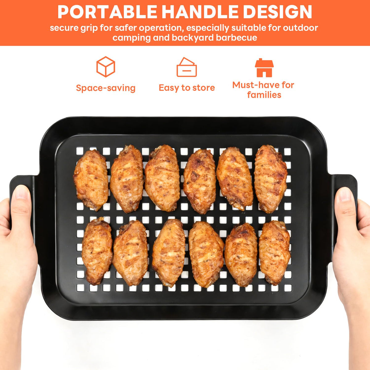 Ayiusedeza 2PCS Grill pan, BBQ Grill Topper for Outdoor Grill with Hole, Non-stick enamel coating, suitable for picnicking, camping, yard (2 pieces)