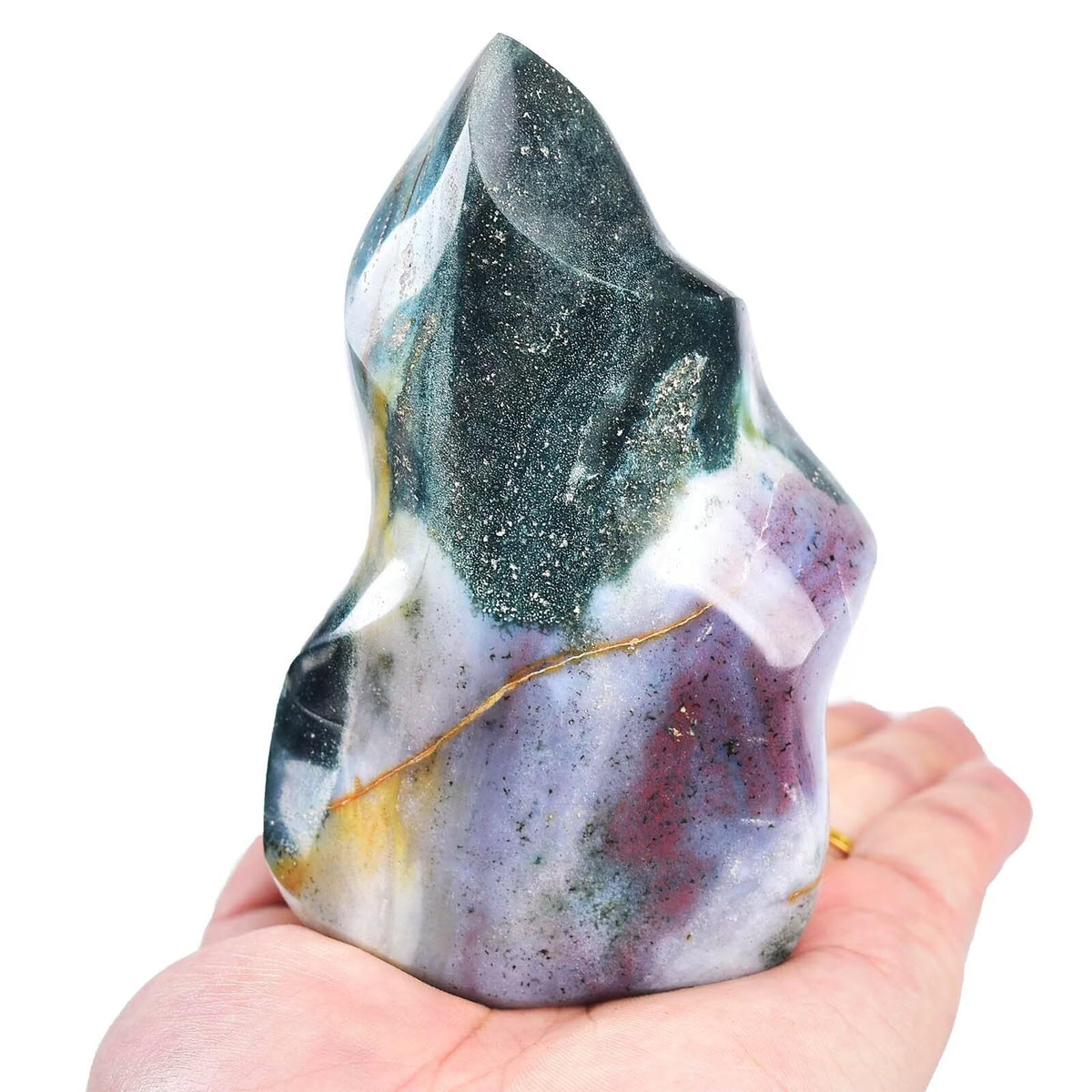 AMOYSTONE Ocean Jasper Flame Shaped Stone Towers Obelisk Natural Healing Crystal Quartz Reiki Energy Decoration Home Office Decor 1.5-2.2LBS