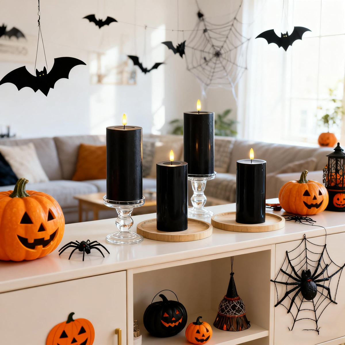 MUMCHASI 4 Packs Flameless Candles, Black Battery Operated Candles, Black Halloween LED Candles, Real Wax Flickering Candlelights with Remote for Home Fall Halloween Christmas Party Candelabra