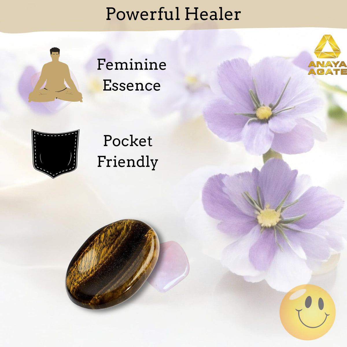 Anaya Agate Tiger Eye Worry Stones Certified Crystal Thumb Worry Stone for Anguish, Relaxing and Soothing Balance Stones for Meditation, Stress Relief Crystals and Healing Stones for Men, Women