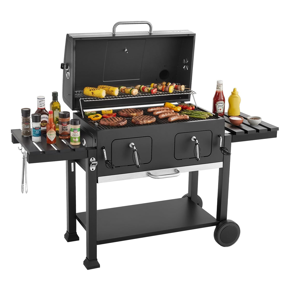 VEVOR Charcoal Grill, 780 sq.in. Extra-Large Charcoal Barbecue Grill with 2 Liftable Charcoal Trays & Folding Side Tables, High-Temp Powder-Coated Steel BBQ Cooking Grills for Patio Backyard Parties