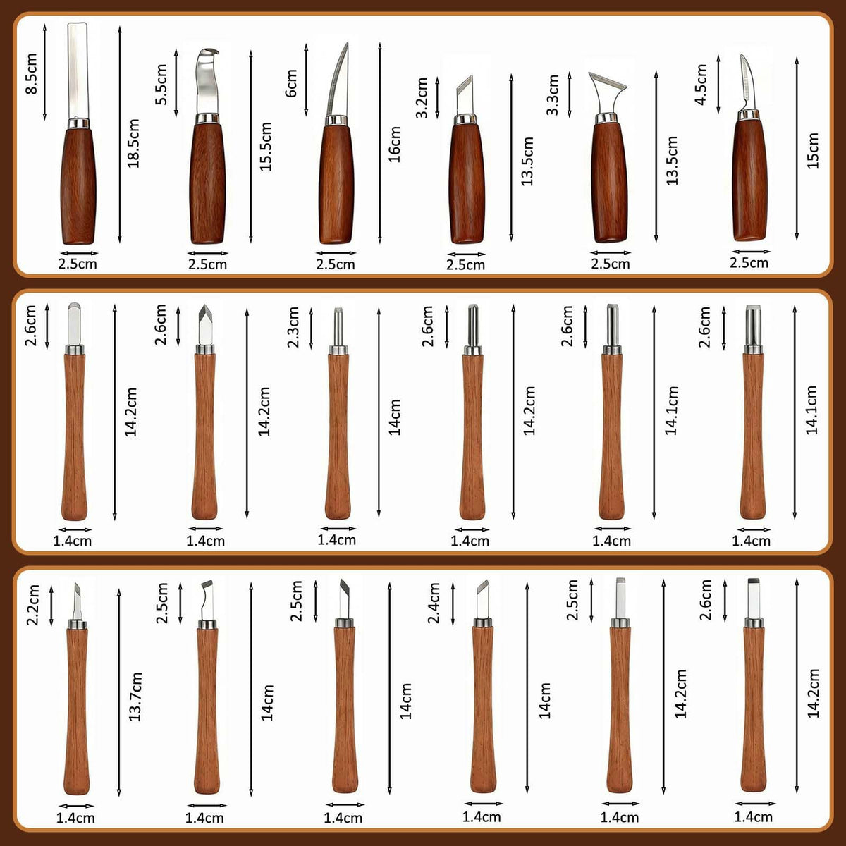 Wood Carving Kit, 18Pcs Professional Whittling Tools with 6 Wood Carving Knives 12 Detail Knives for Beginners Enthusiasts Gift DIY-Natural Wood-18 pcs