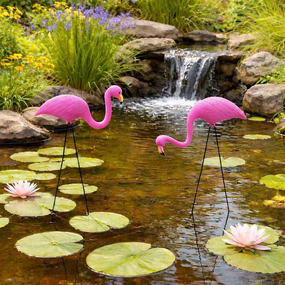 GIFTEXPRESS Pink Flamingos Yard Decorations - 4 Pack Small 14" Tall Plastic Flamingo Statue w/Metal Stakes - Lawn Ornaments & Garden Decor for Outdoor Parties