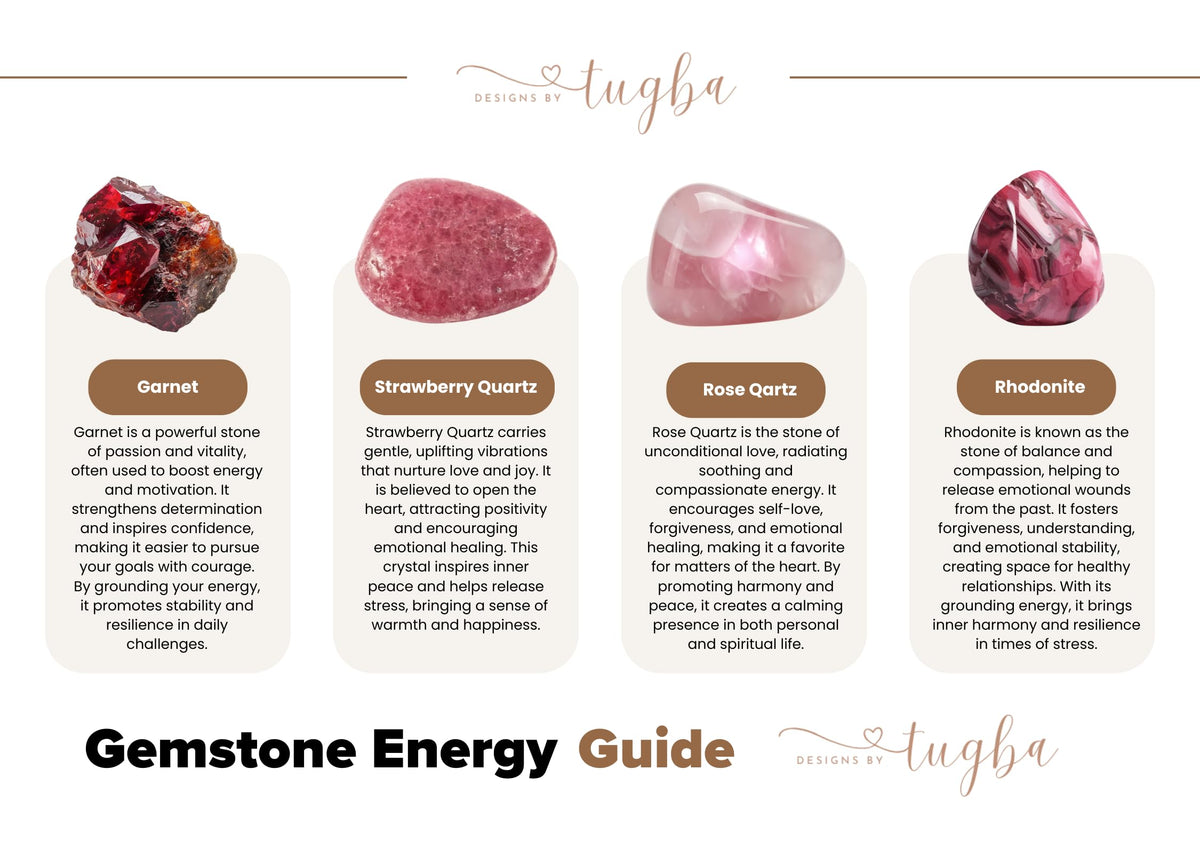 TUQBA Love Energy Crystal Bracelet for Women Garnet, Quartz, Rose Quartz, Rhodonite, Moonstone for Mothers Days Gift, Birthday, Christmas Healing Gemstone Bracelet