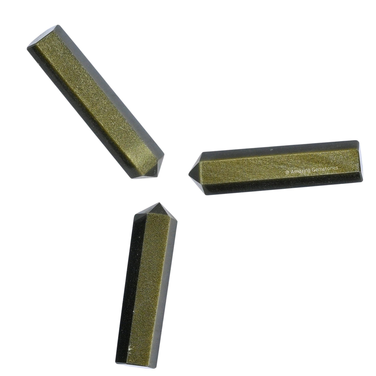 Amazing Gemstone Gold Sheen Obsidian Crystal Points Bulk Healing Crystals - Pack of 3 Single Terminated Healing Wand Point Bulk Crystals for Crafts, Crystal Grid, DIY - - Beginners Gift