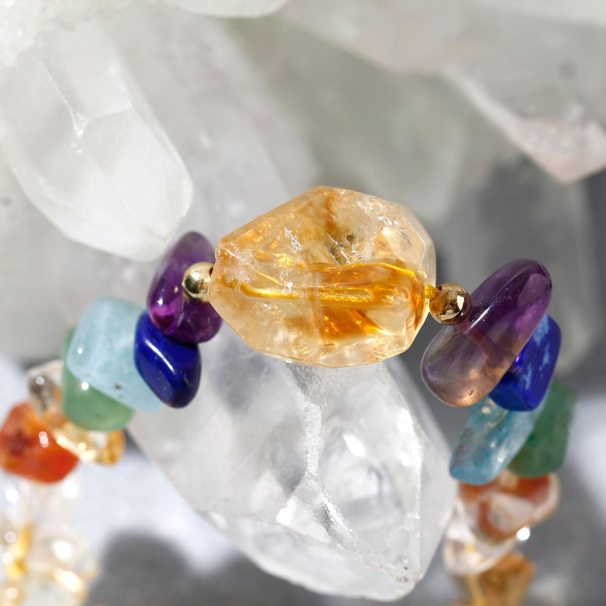 Wizock Reiki 7 Chakra Citrine Chips Beaded Bracelets Spiritual Crystals Yoga Meditation Bracelets for Women Positive Energy Wealth Good Luck Jewelry Gifts
