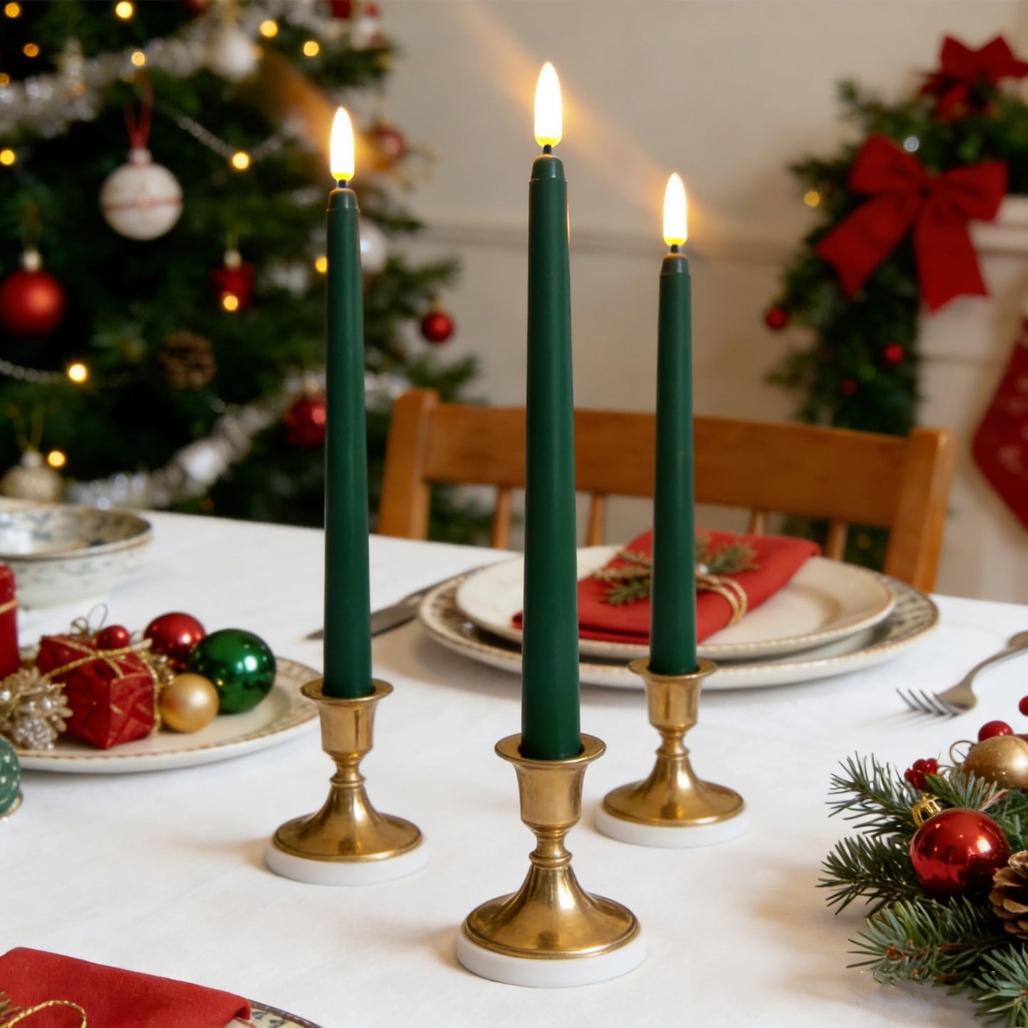 Ni-JASW Green Flameless Taper Candles with Remote Timer, Flickering Battery LED Candlesticks Spring Home Decor Set of 12