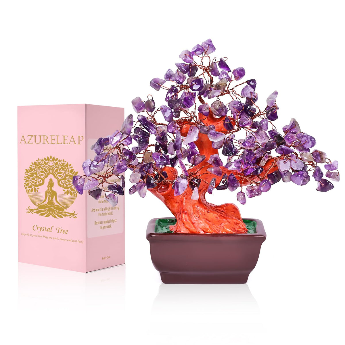 AzureLeap Feng Shui Quartz Crystal Money Tree Bonsai Style Decoration for Luck and Wealth (Purple)