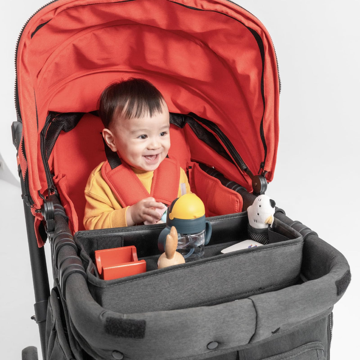 Familidoo MJ01 Stroller Wagon with Removable Bassinet & Seat, Snack Tray Included, Zippered Front and Rear Doors, Mesh Ventilated Panels (Black)