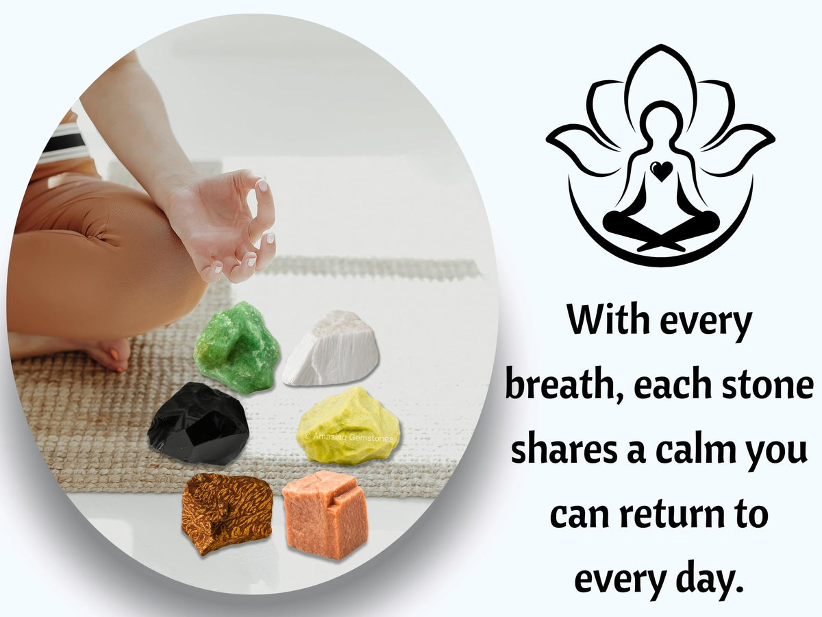 Amazing Gemstone Crystals for Breaking Attachments Manifestation, Set of 6 Green Aventurine, Black Obsidian, Scolecite, Peach Moonstone, Mariyam Jasper and Serpentine Healing Crystals and Stones