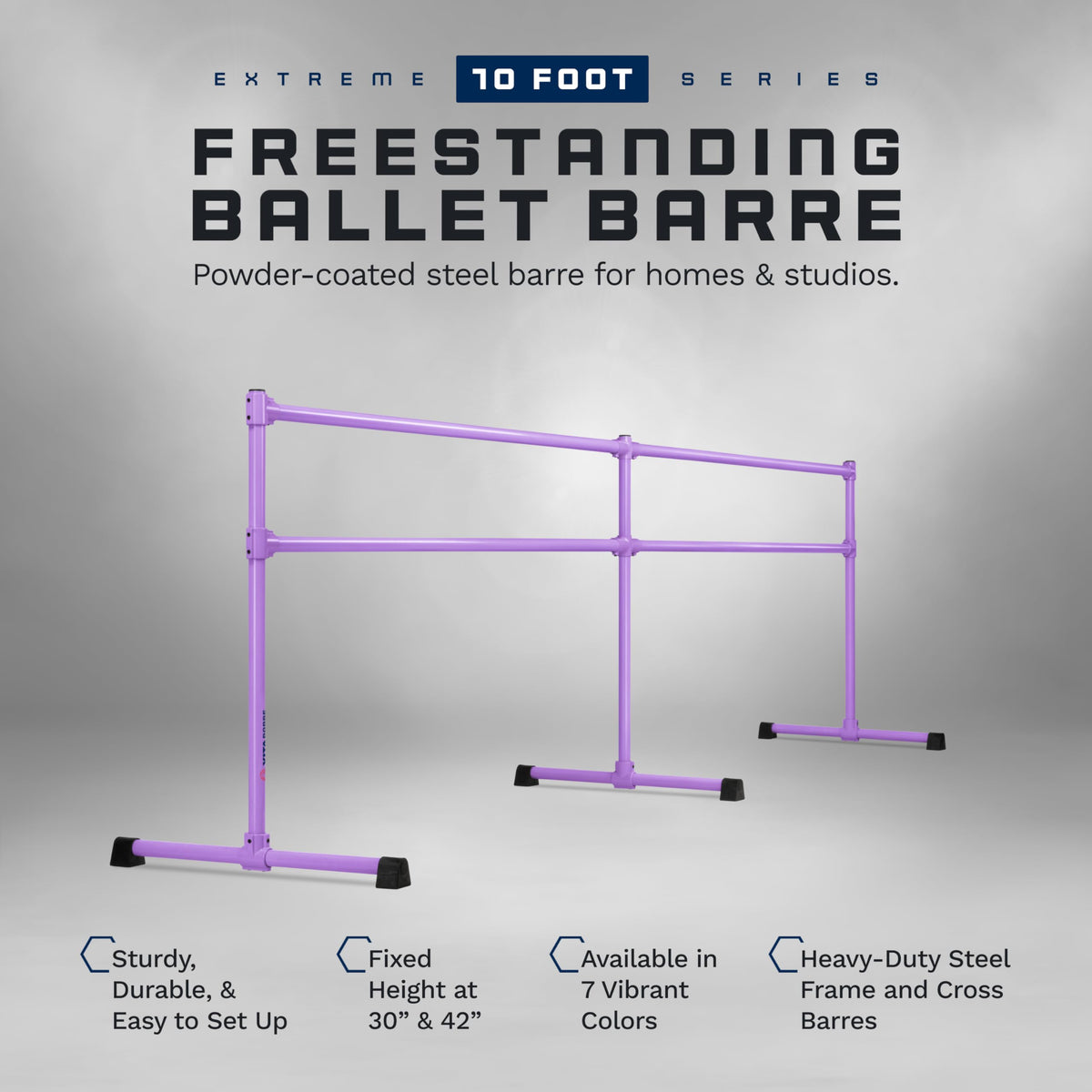 VITA Barre Portable Freestanding Double Ballet Barre, Extreme, 10 Ft Bars, Purple, Steel | Fixed Height, Made in USA, Home or Gym Exercise Equipment for Kids & Adults | Dance, Fitness, Pilates