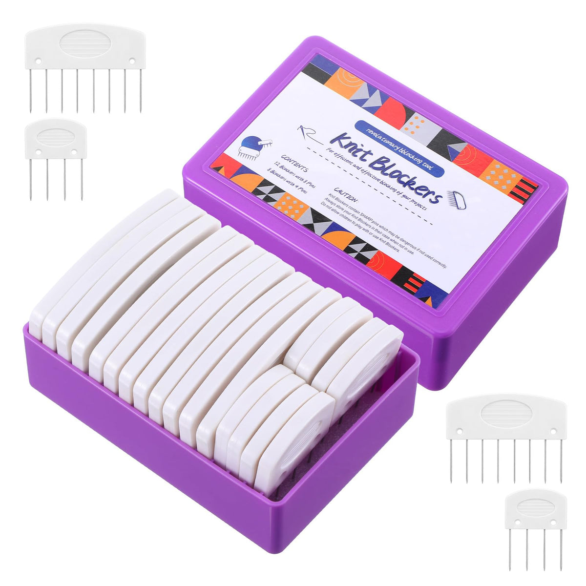 Kifmurase 20PCS Knit Blocking Pins Kit, Knit Blockers Combs for Blocking Knitting Crochet Lace or Needlework Projects, White Knitting Block Pins Kit Tool for Blocking Mats