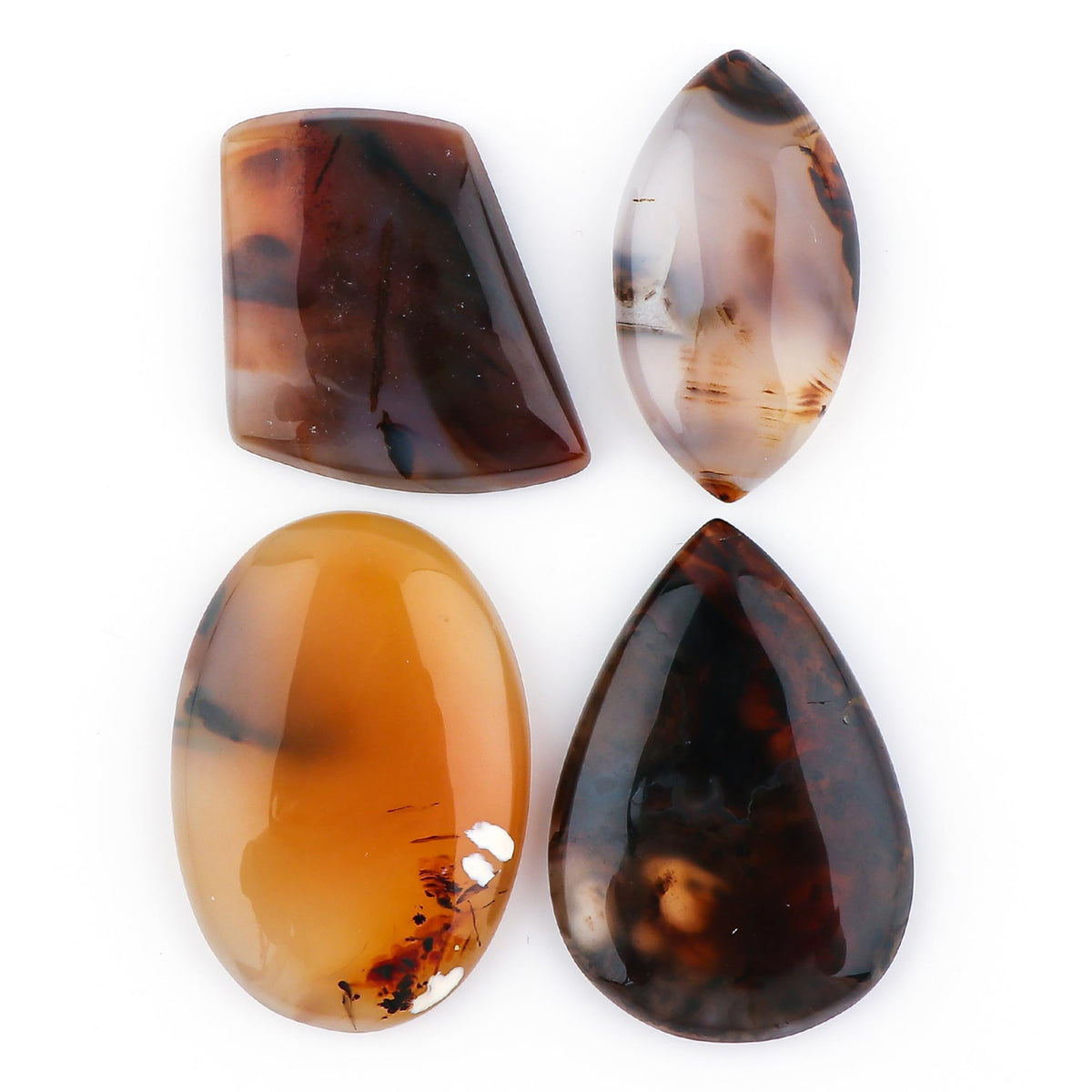 CRYSTALINES 4pcs, Wholesale Natural Montana Agate Gemstone, Assorted Bulk Flatback Cabochon Stone, Polished Loose Supplies for Wire Wrap, DIY Jewelry Making, Healing Crystals, Gem Collection