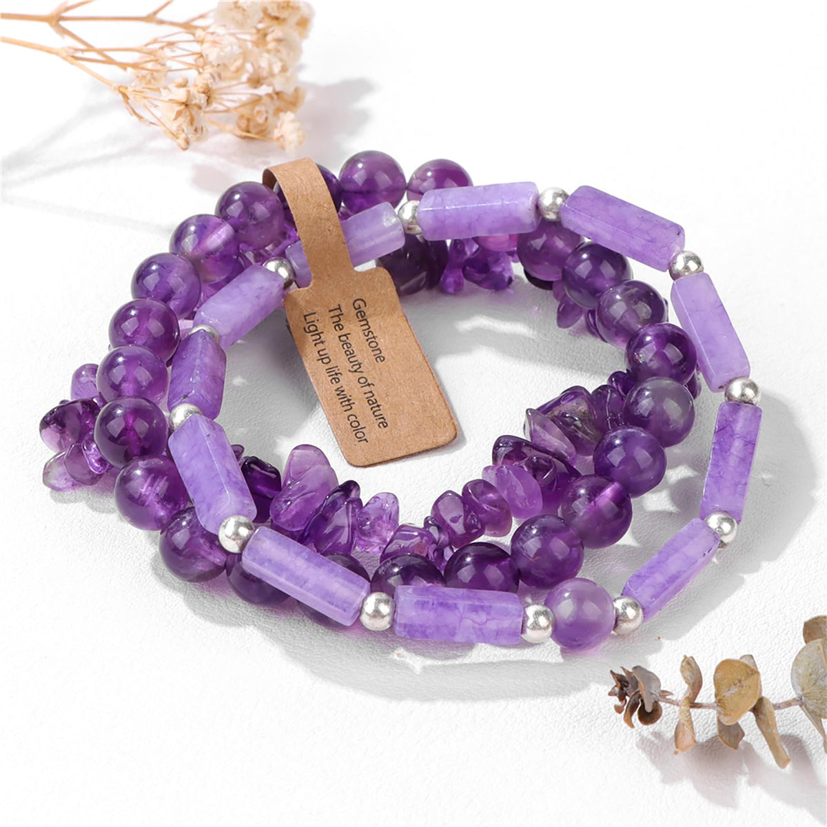 3PCs Amethyst Bracelet for Women 8mm Crystal Beaded Bracelet Purple Bead Bracelet Stretch Bracelet Amethyst Jewelry Gifts for Women