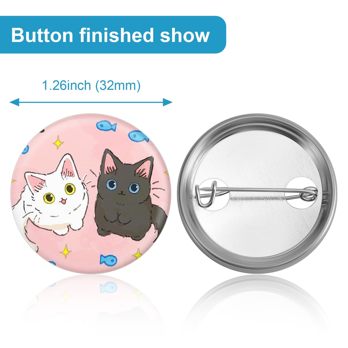 KUNTAERY 200Set 1.26 Inch Button Maker Supplies, 32mm Button Supplies Parts, Approx. 1.25 Inch Metal Blank Badge Parts with Blank Paper for Maker Machine Pin Maker Press
