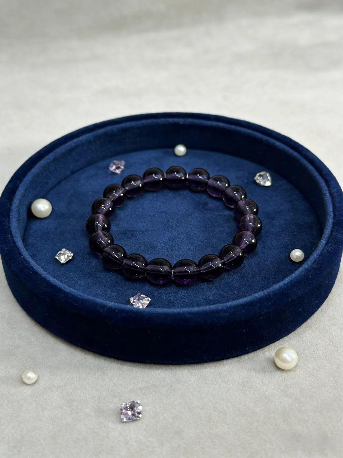 IETWIPNO Stretch Crystal Bracelet for Women,Elastic Beaded Bracelets Set of 1,Multicolor Healing Stone Adjustable Bangle,Gift for Her (8MM Round Purple)