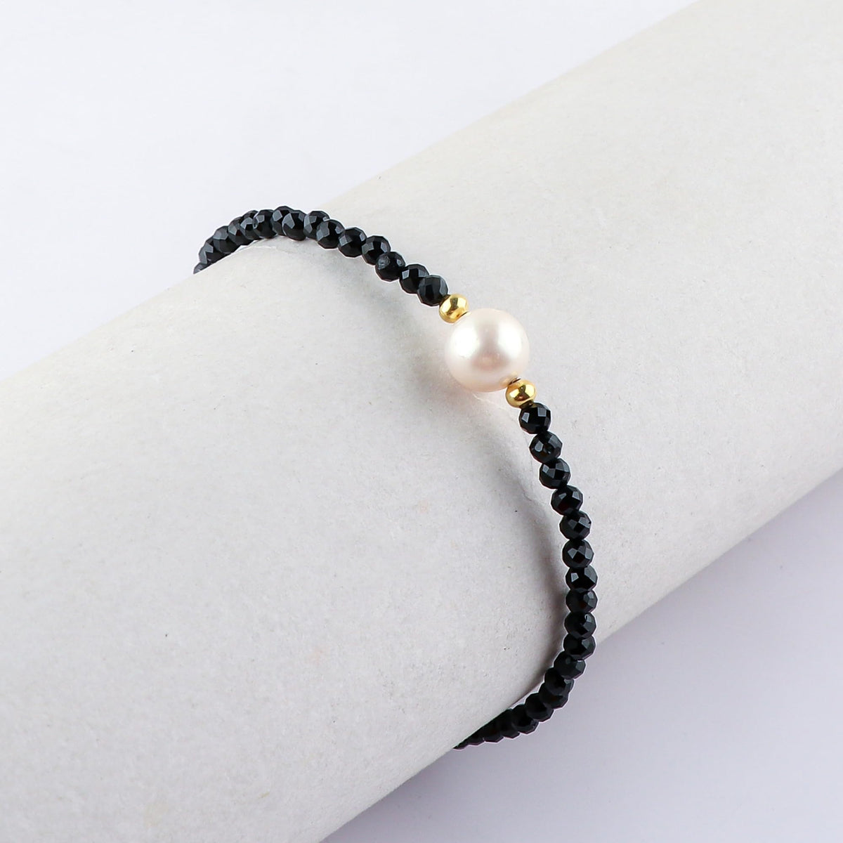 CRYSTALINES Natural Black Tourmaline Gemstone Bracelet, Cultured Pearl Beads Stones, Handmade Hypoallergenic Bohemian Jewelry for Women, Healing Crystals, Adjustable Gold Plated 7+1inch Birthday Gift