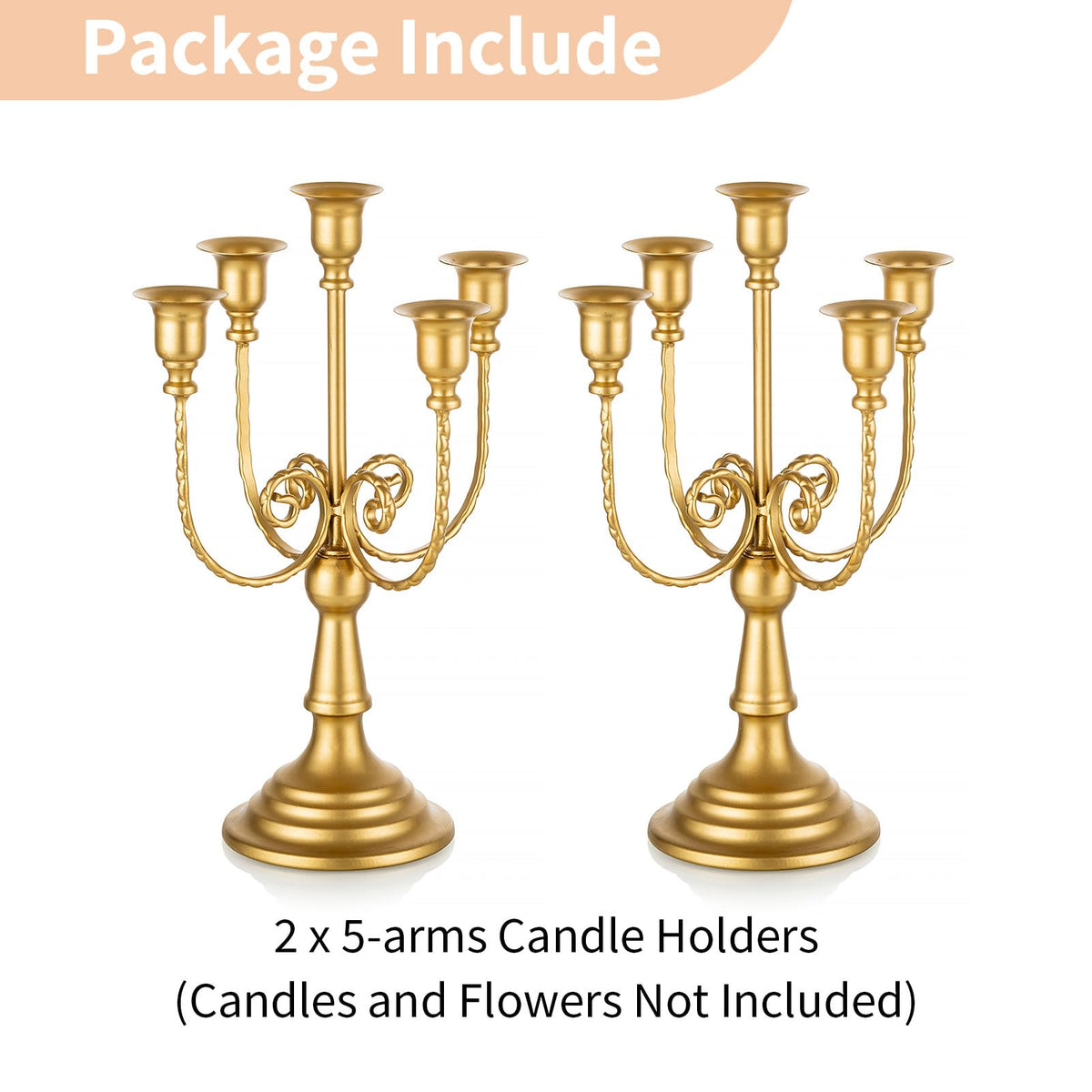 NUPTIO Gold Candelabras Candle Holder Set of 2 Metal Candelabra Centerpieces 5 Branches Candle Stick Stands Candleholder Fireplace Wedding Reception Antique Decorative Dinning Table Christmas