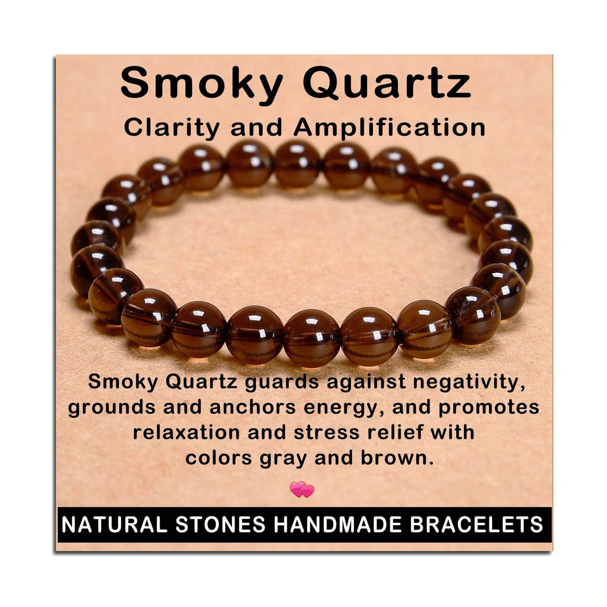 AD Beads Handmade Gemstone Stretch Elastic Bracelet Crystal Healing Reiki Nature's Beauty and Spiritual Essence Unisex (8mm, Smoky Quartz (Clarity and Amplification))