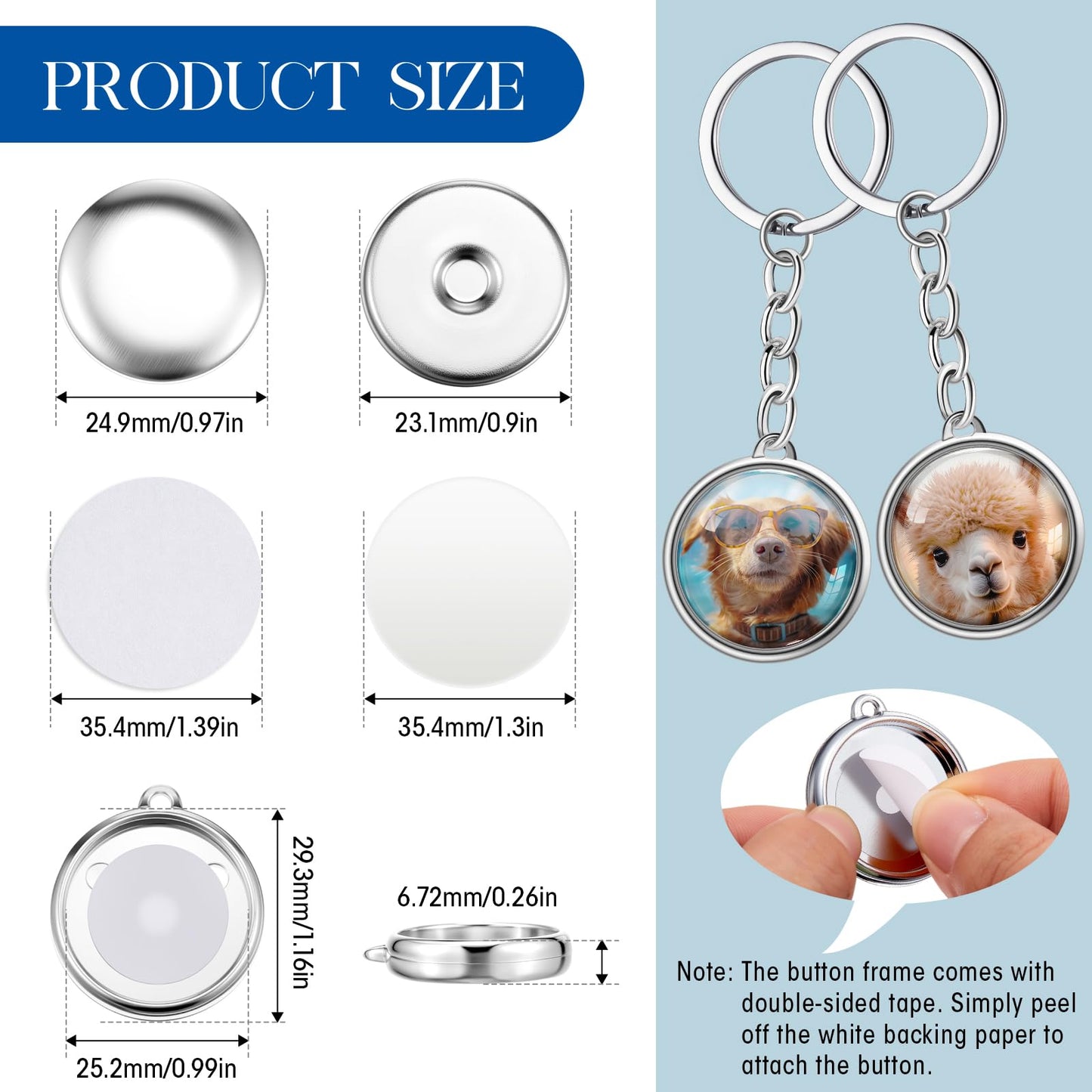 Quelay 60 Sets Keychain Button Making Supplies Double Sided Keychain Double-Sided Metal Parts for Hand Press Round Badge Crafts Create DIY Custom Buttons(25mm,Electroplating)