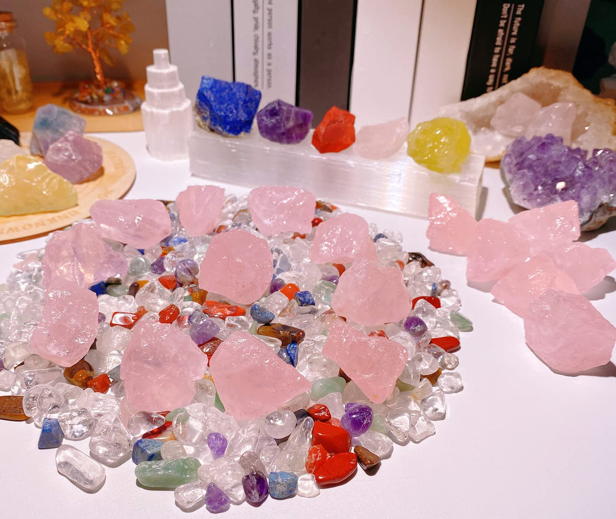 QINJIEJIE Rose Quartz Crystals Natural Healing Crystal Raw Bulk Gemstones Large 1" Rough Stones lesale Rocks for Tumbling Cabbing Fountain Decoration Polishing Cutting Wicca Reiki