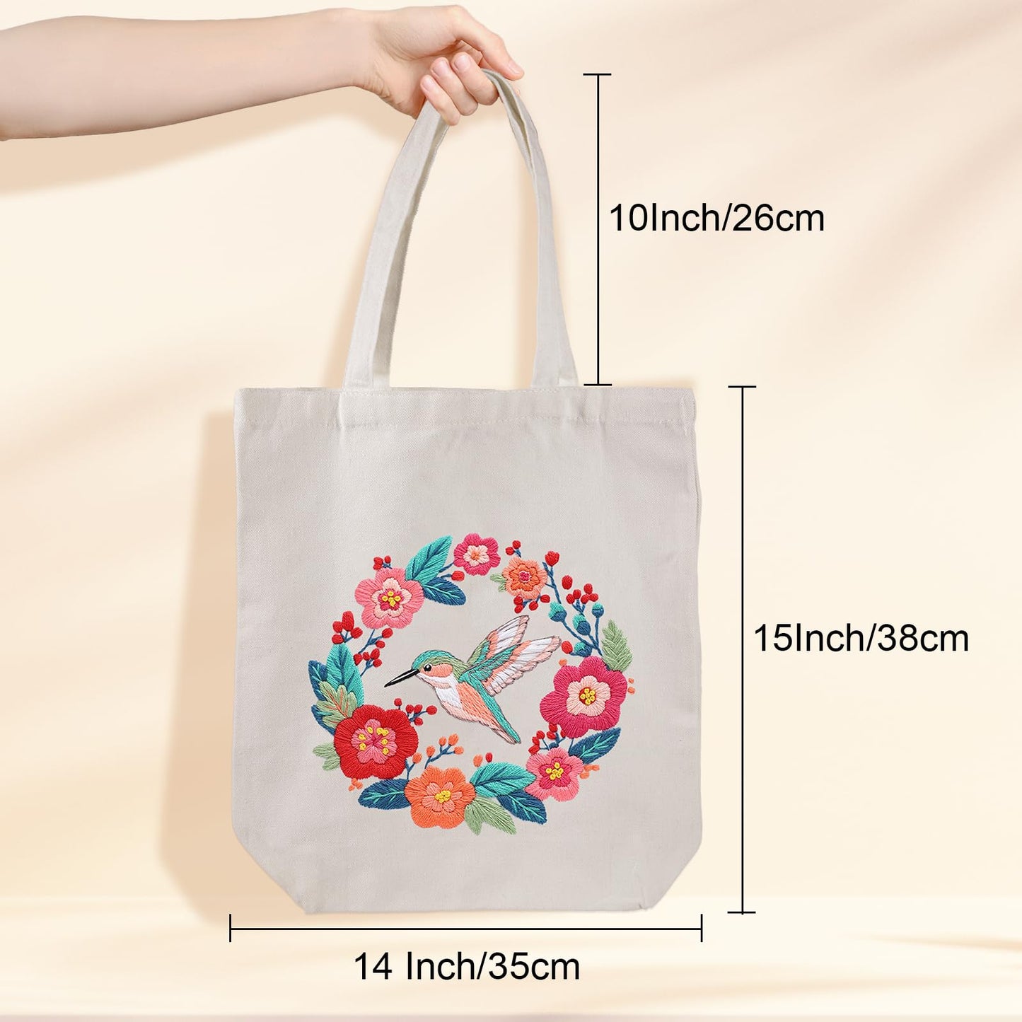 Louise Maelys Hummingbird Canvas Tote Bag Embroidery Kit for Beginners,Cross Stitch Kits for Adults, Arts Crafts Needlepoint Women Shopping Reusable Grocery Bags