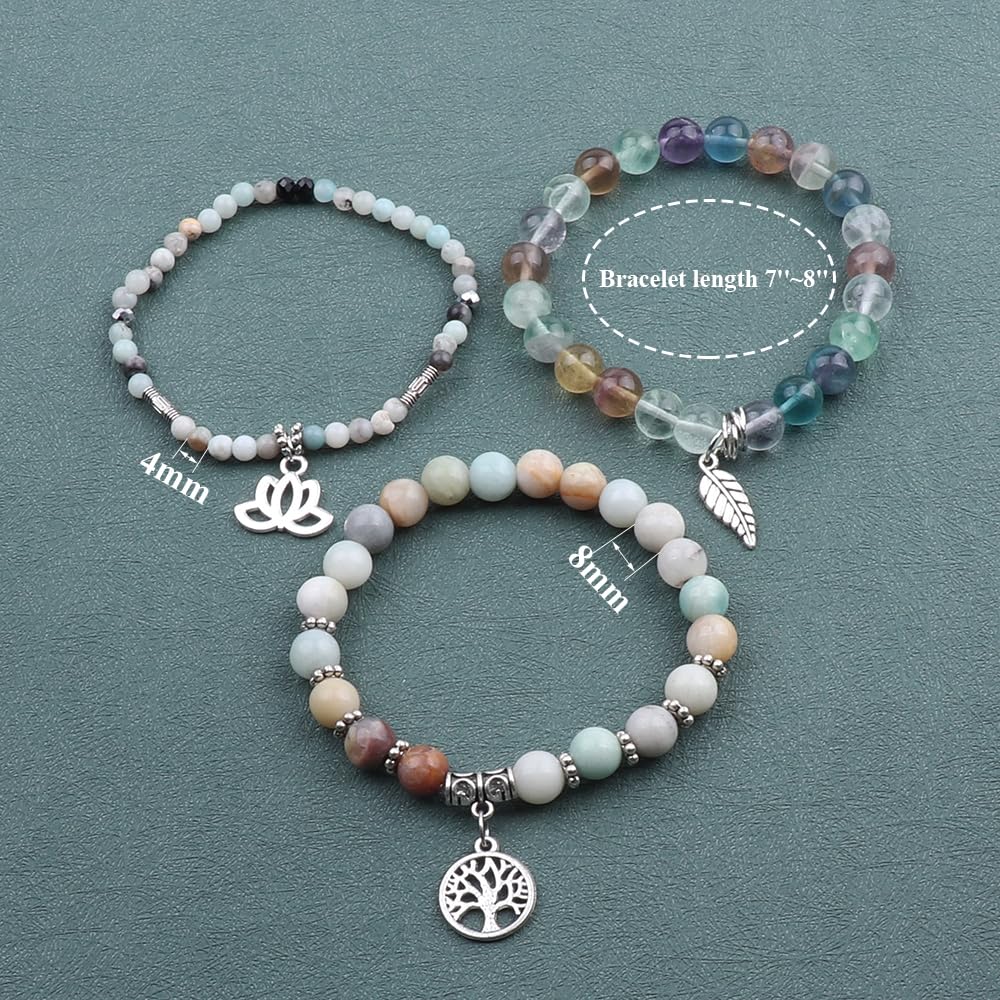 UEUC Tree of Life Yoga Healing Stone Bracelets, Multilayer Lotus Chakra Stone Reiki Bracelet Sets, Anxiety Crystal Natural Stone,for Women Stress Relief(#144)