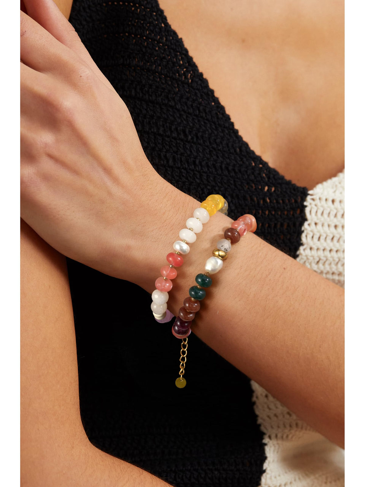 Badu Gemstone Beaded Bracelet for Women Colorful Natural Stone Freshwater Pearl Surfer Beach Rainbow Bracelet Jewelry Gift