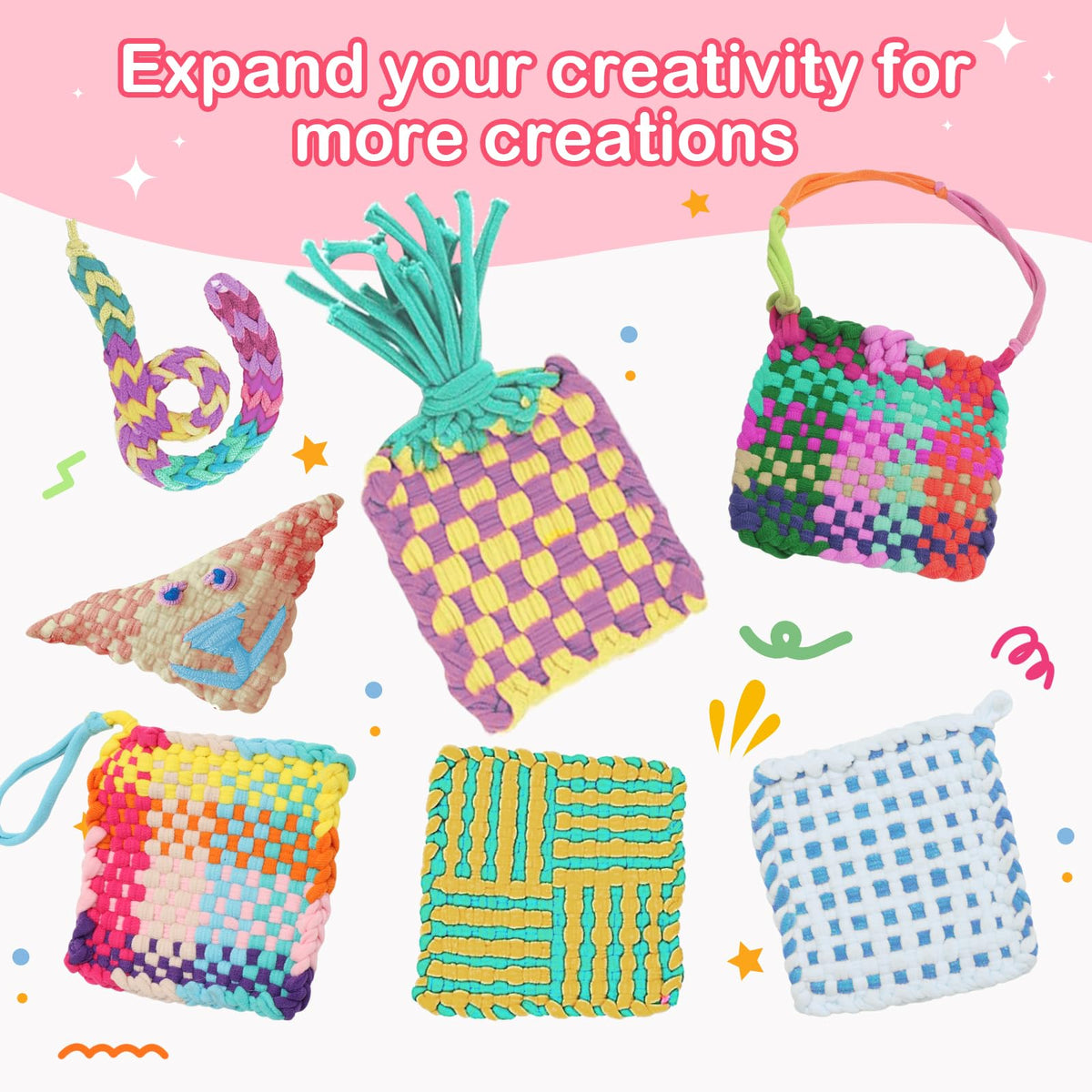1200 PCS Weaving Loom Loops Potholder 7 inch Durable Nylon DIY Crafts Projects for Kids Adults Rainbow Themed Potholder Weaving Loops Kit Elastic Ideal Gifts for Girls Ages DIY Crafts Supplies