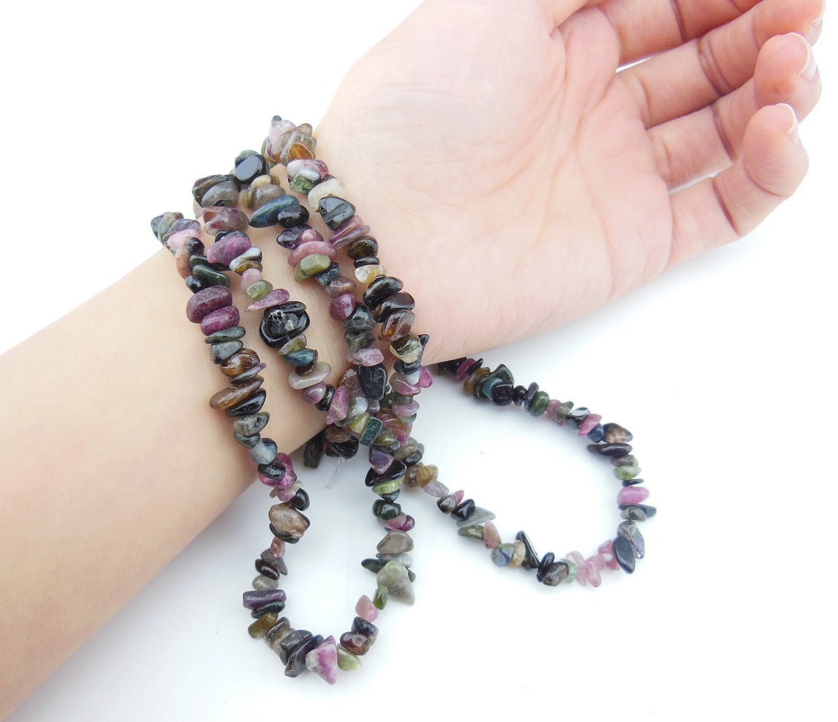 HAAMIIQII 5-8mm Natural Tourmaline Chips Beads Irregular Chip Stones Loose Gemstone Beads for Jewelry Making Strand 30 Inch