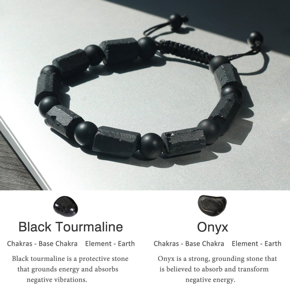 GENASTO Black Tourmaline Stone Bracelet for Men - Premium Tourmaline Crystal Onyx Beads Mens Bracelet, Protection Chakra Healing Beaded Bracelets Men's Gifts Jewelry for Him