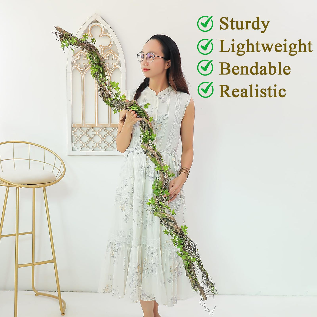 68.9inch Bendable Creepy Artificial Greenery Garland Faux Tree Trunk Branches Twigs Twisted Grape Vines Clover Leaves for Fireplace Mantel Halloween Wall Hanging Outdoor Baby Shower Party Swing Decor