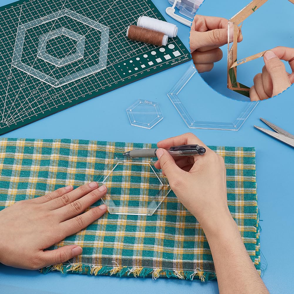 AHANDMAKER 5 Pieces Hexagon Quilting Templates 2 Inch, 3 Inch, 4 Inch, 5 Inch, 6 Inch Acrylic Quilting Templates Hexagon Acrylic Patchwork Rulers for Crafting Sewing Quilt Making Patchwork