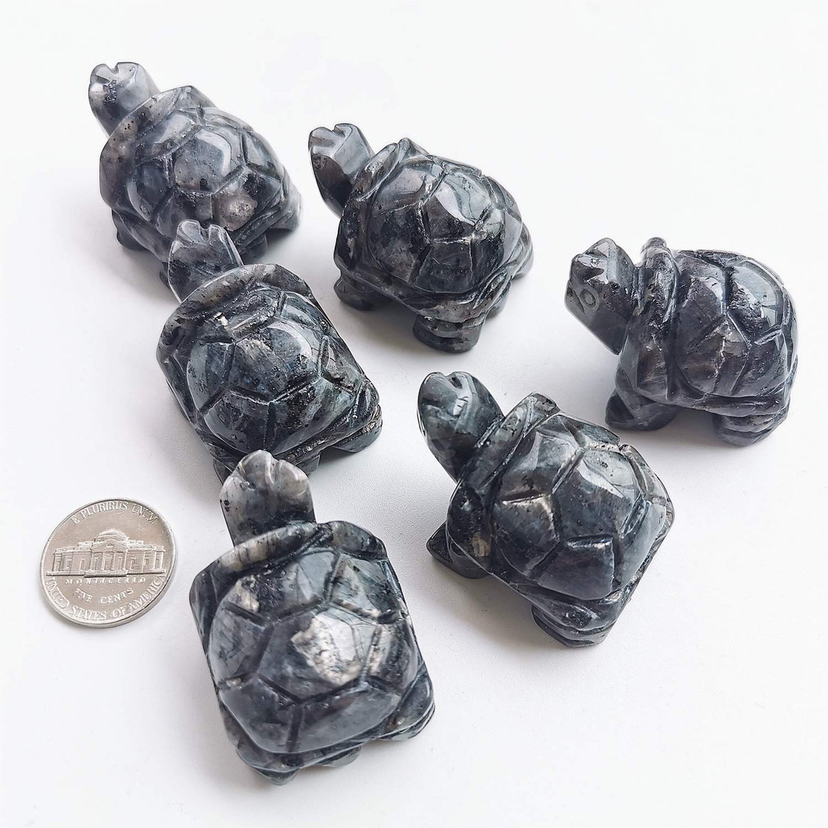 Gemgogo 2 Pcs Black Labradorite Crystals and Healing Stones Tortoise, 1.5 Inches Reiki Pocket Gemstone Figurines Room Decor Gemstone