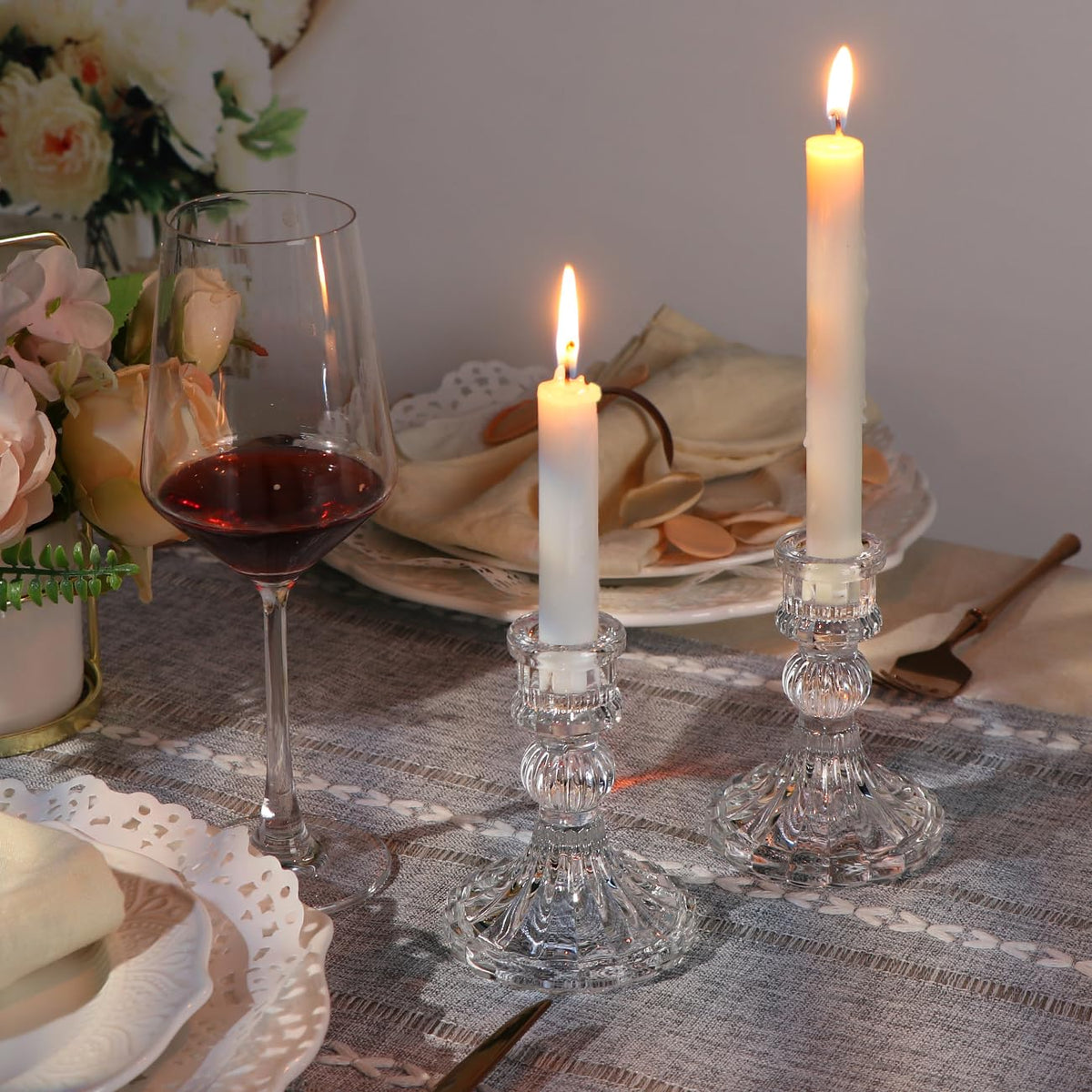 DARJEN Candlestick Holders Set, 4" H Taper Candle Holders Bulk, 12Pcs Glass Candle Holders for Wedding, Festival, Party & Windowsill Decor
