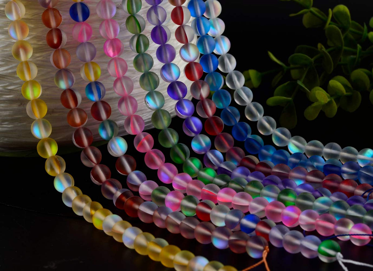 Matte Aurora Crystal Glass Beads 100pcs 10mm Flash Glitter Shining Mermaid Round Loose Aura Bead Frosted Moonstone for Jewelry Making