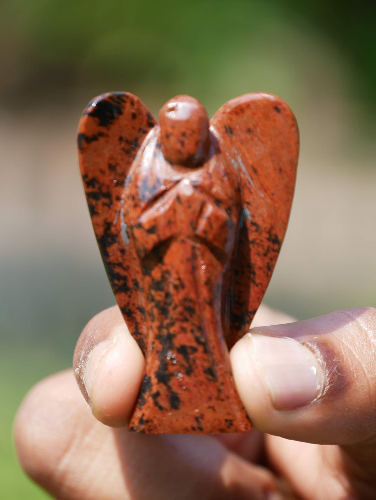 "Mahogany Obsidian Gemstone Guardian Angel Healing Crystal, Hand Carved Pocket Angel Figurine - Handmade Mini Statue for Love, Peace & Healing, Crystals for Positive Energy, Natural Gemstone Figurine"