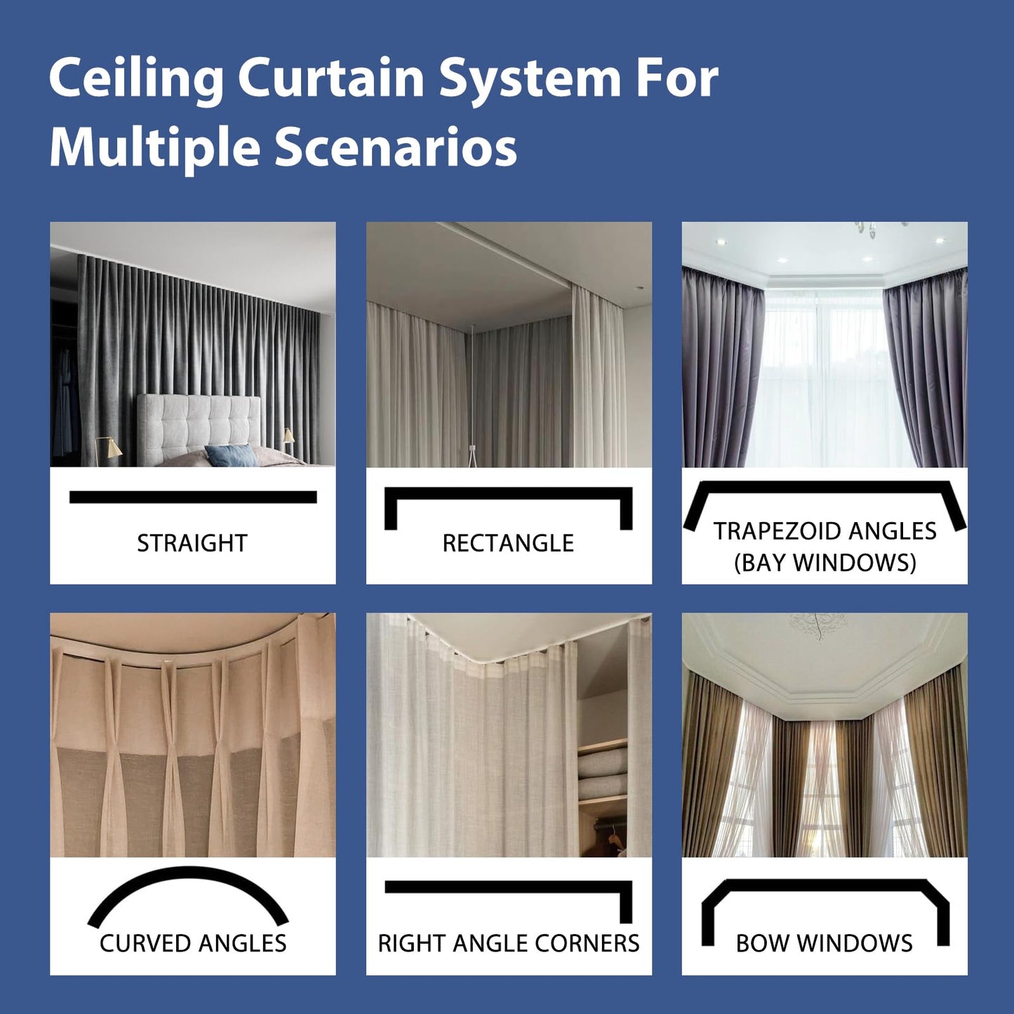 cbsroro Room Divider Curtains Ceiling Mounted Track Sets Extra Wide Blackout Curtain Flexible Tracks for Bedroom Privacy Partition Separator, 1 Panel Black Drape and White Rail, W8.3 x H7ft