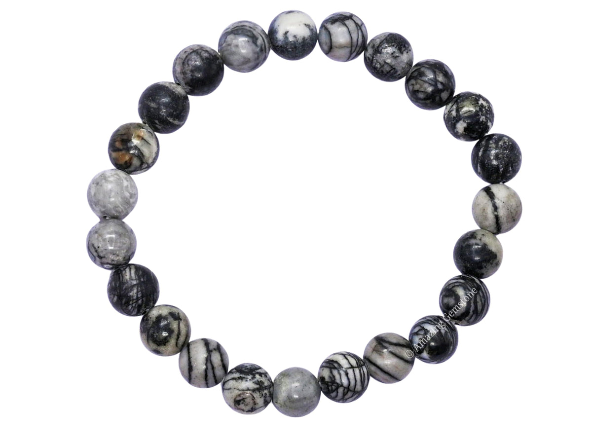 Amazing Gemstone Black Picasso Jasper Bracelet for Women Men's Gifts - Protection Healing Crystal Bracelet - 8mm Gemstone Beaded Stretchable Bracelet Pulseras Para Hombres Mujer Stocking Stuffers Mothers Day Gift